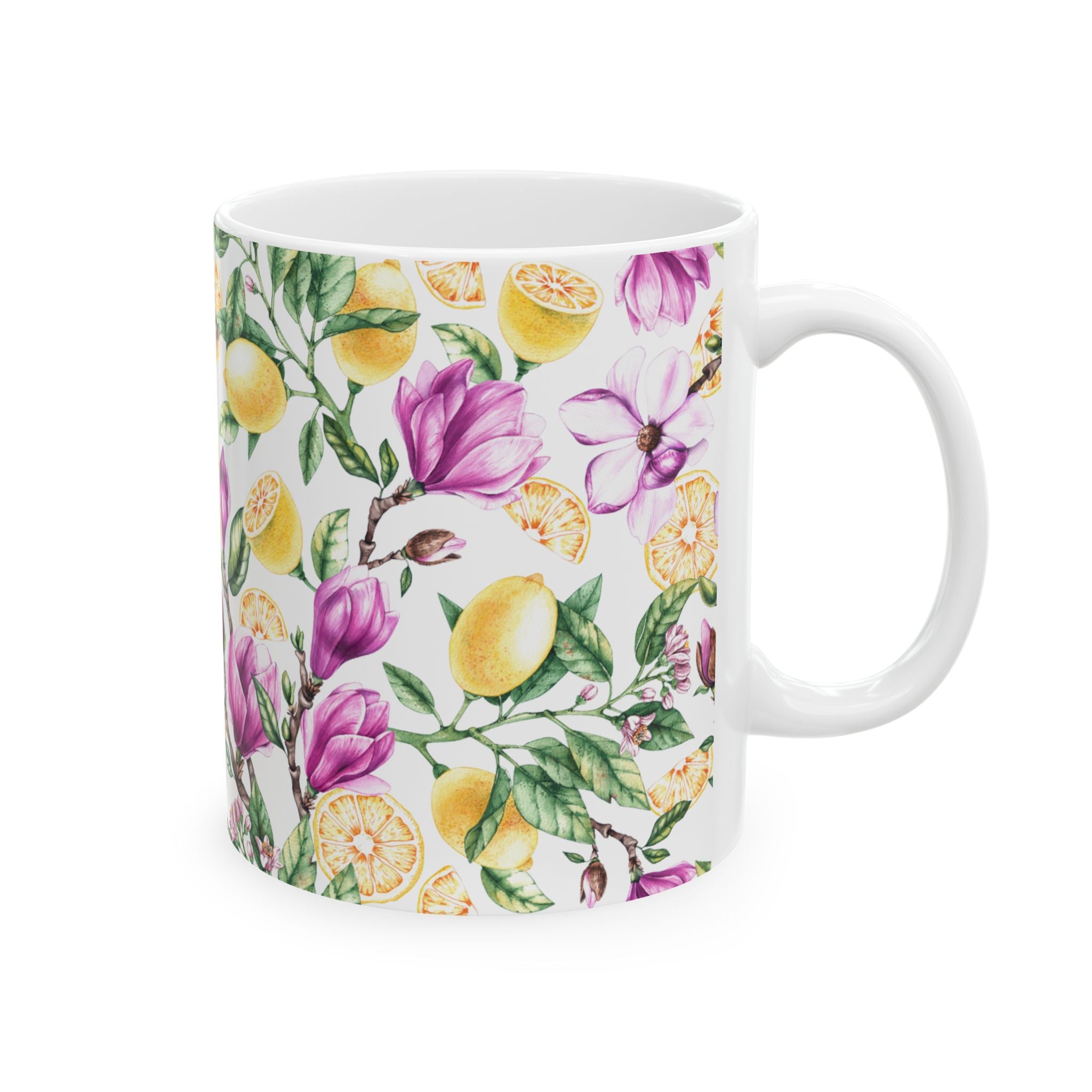 Lemon & Magnolia Floral Ceramic Mug (11oz, 15oz)