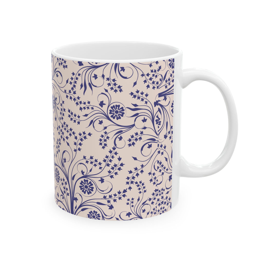 Blue Floral Ceramic Mug – Vintage Vine Pattern Coffee Tea Cup (11oz & 15oz)