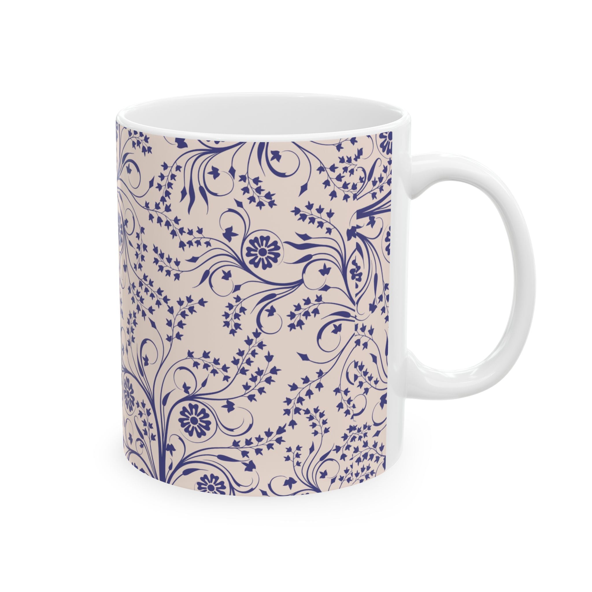 Blue Floral Ceramic Mug – Vintage Vine Pattern Coffee Tea Cup (11oz & 15oz)