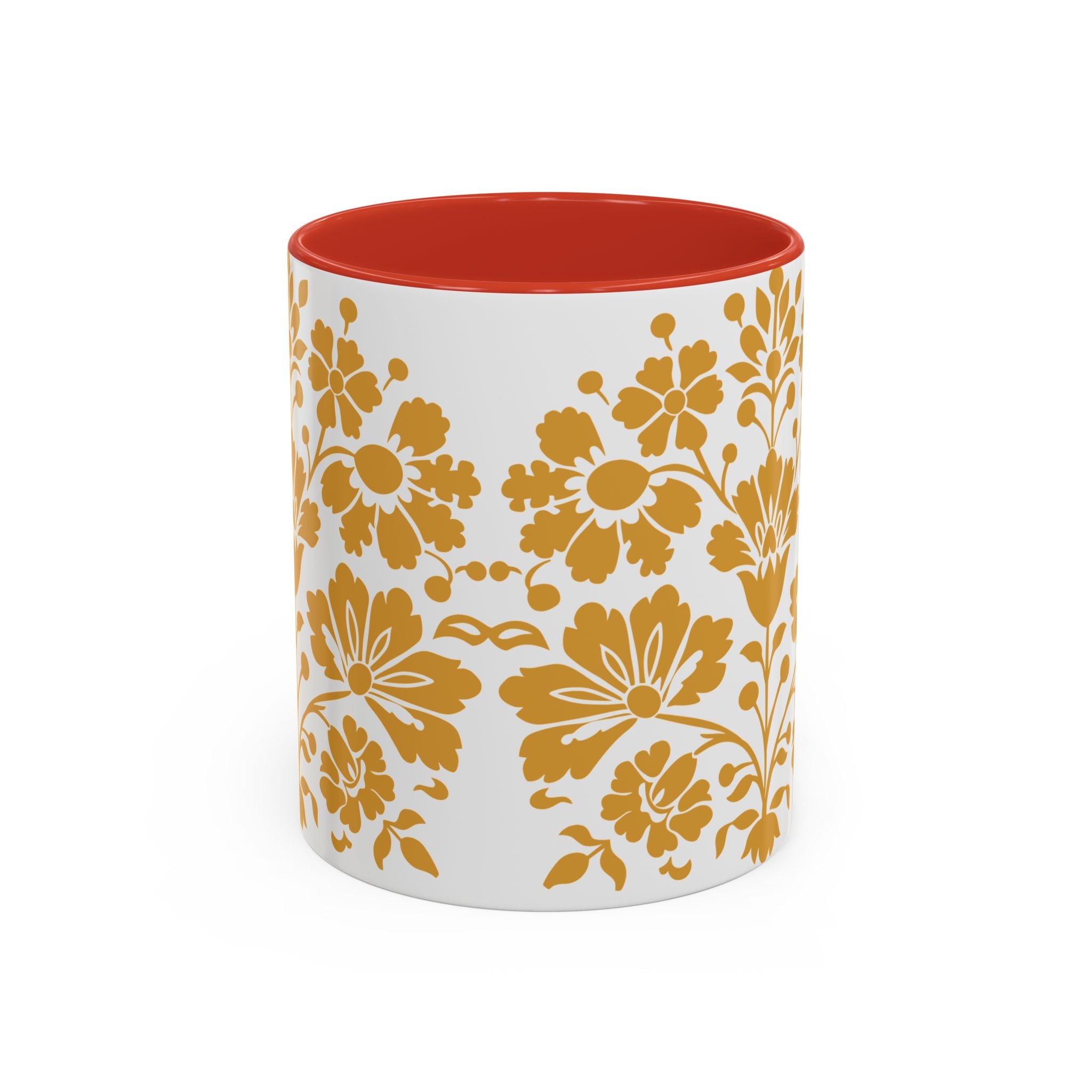 Gold Floral Accent Coffee Mug — Elegant Damask 11/15oz Ceramic