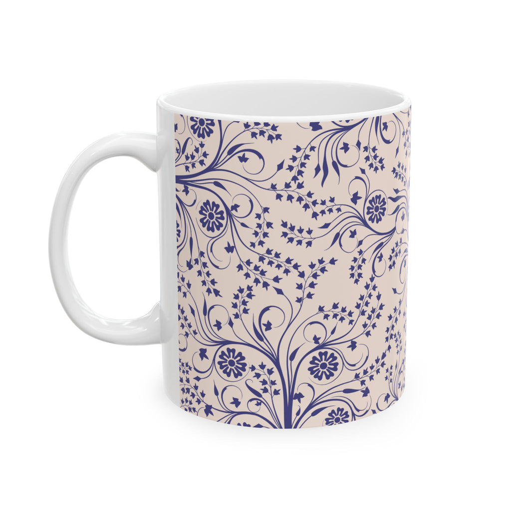 Blue Floral Ceramic Mug – Vintage Vine Pattern Coffee Tea Cup (11oz & 15oz)
