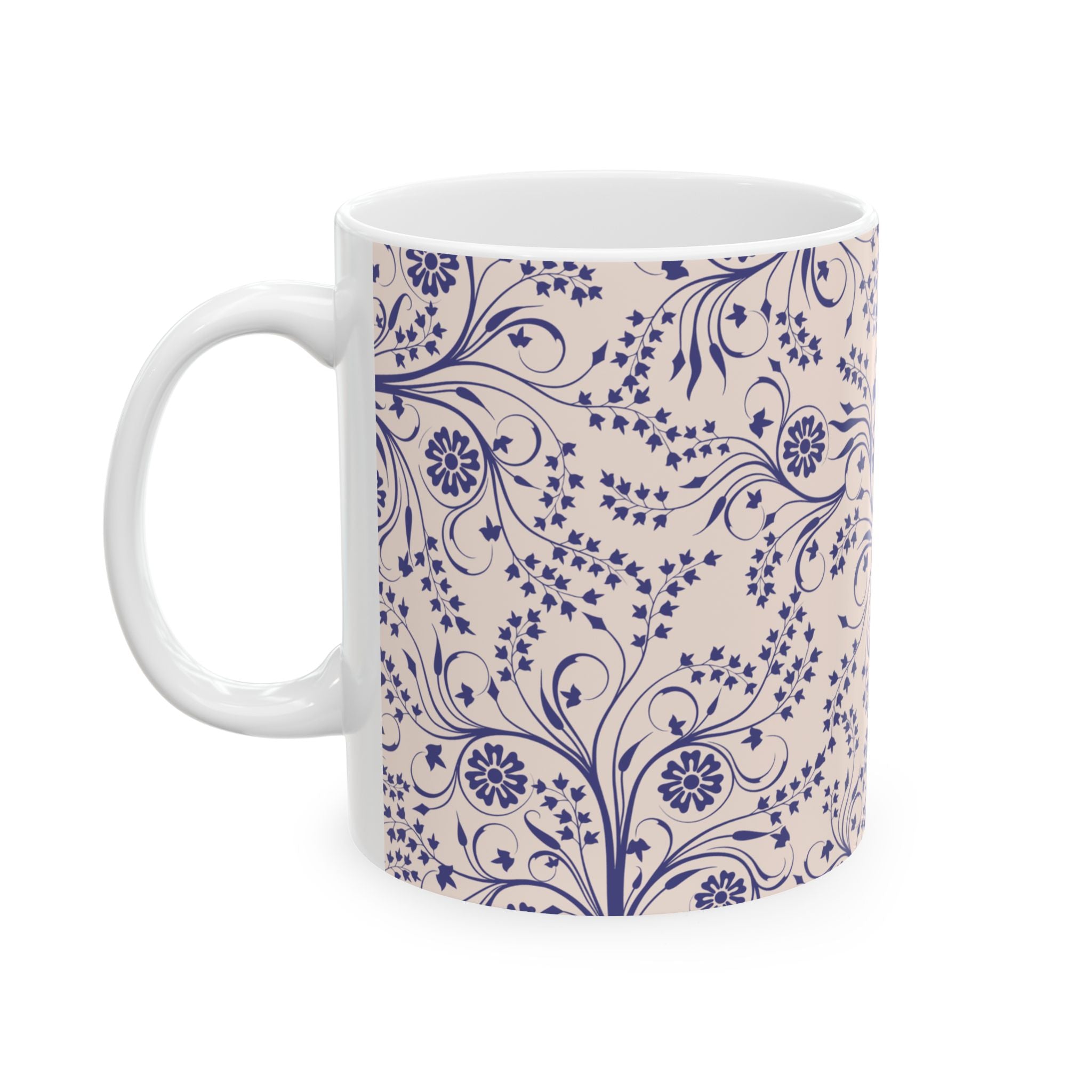 Blue Floral Ceramic Mug – Vintage Vine Pattern Coffee Tea Cup (11oz & 15oz)