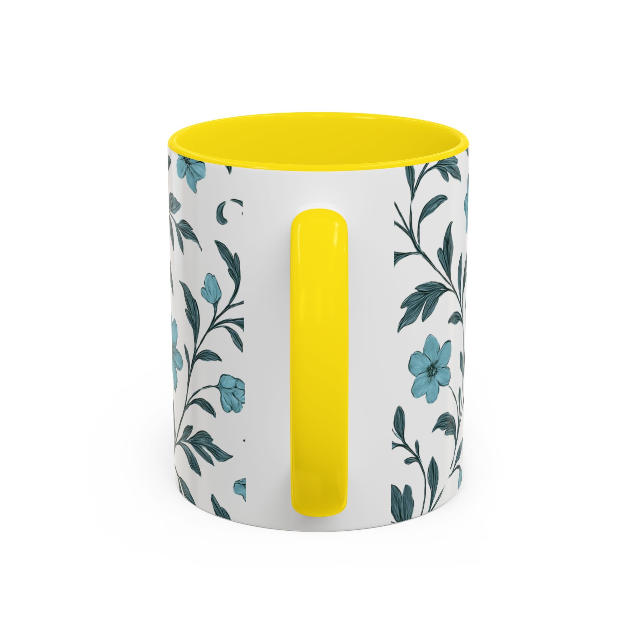 Teal Floral Accent Coffee Mug (11/15oz) – Ceramic Tea & Coffee Cup