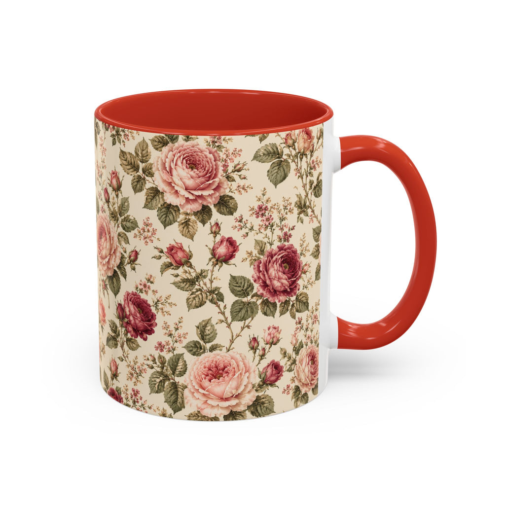 Vintage Rose Accent Coffee Mug – Floral 11/15oz Ceramic Cup