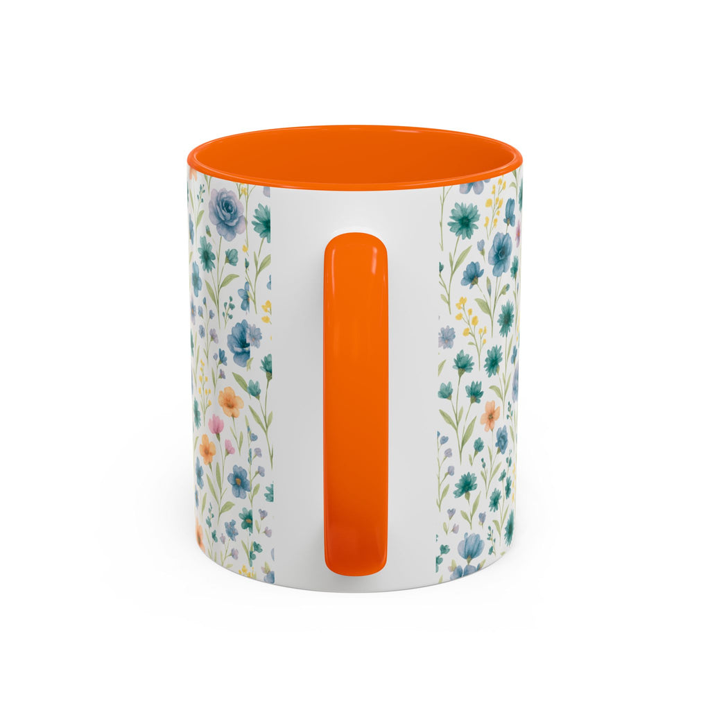Floral Watercolor Accent Coffee Mug — Blue & Peach Wildflower Pattern (11/15oz)