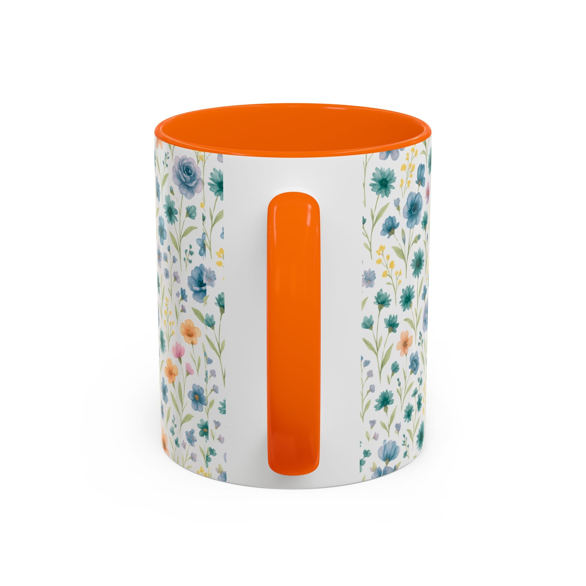 Floral Watercolor Accent Coffee Mug — Blue & Peach Wildflower Pattern (11/15oz)