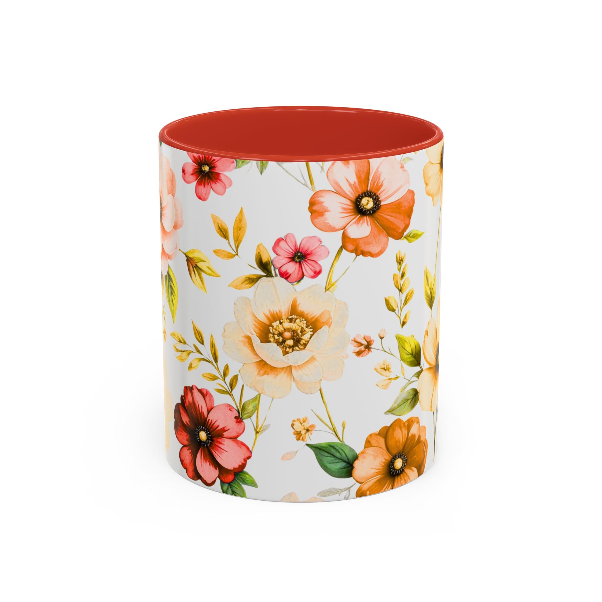 Floral Accent Coffee Mug — Vintage Watercolor Orange & Peach Flower Design