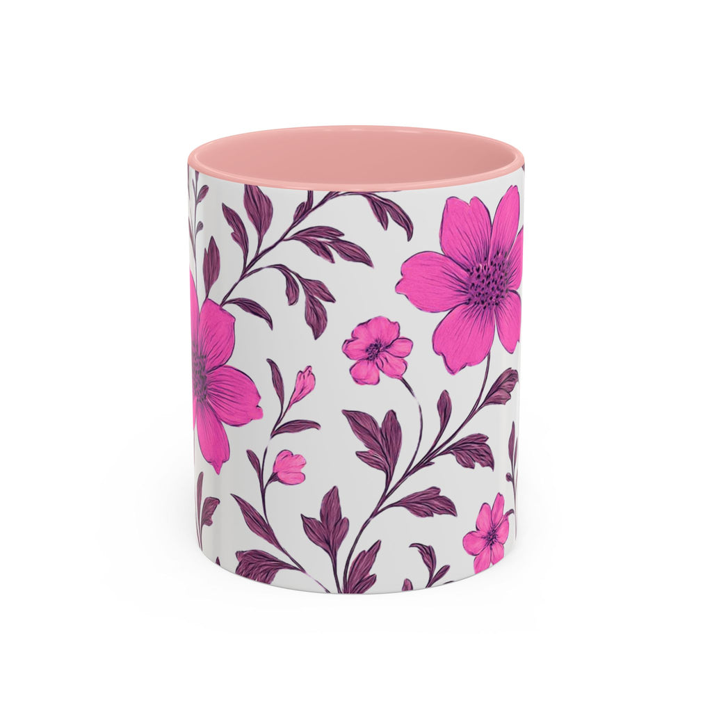 Pink Floral Accent Coffee Mug — 11/15oz