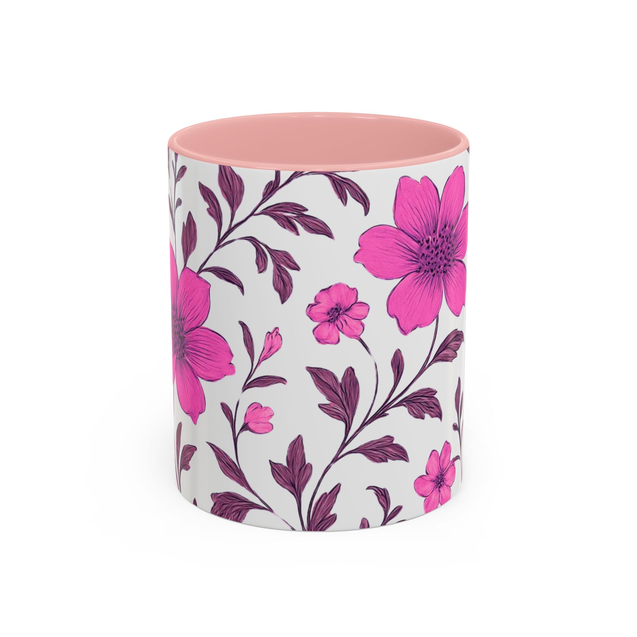 Pink Floral Accent Coffee Mug — 11/15oz