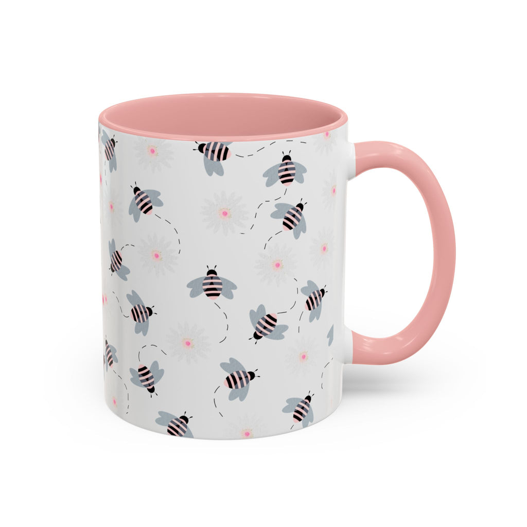 Bee Pattern Accent Coffee Mug — Cute Floral Honeybee Design, 11/15 oz