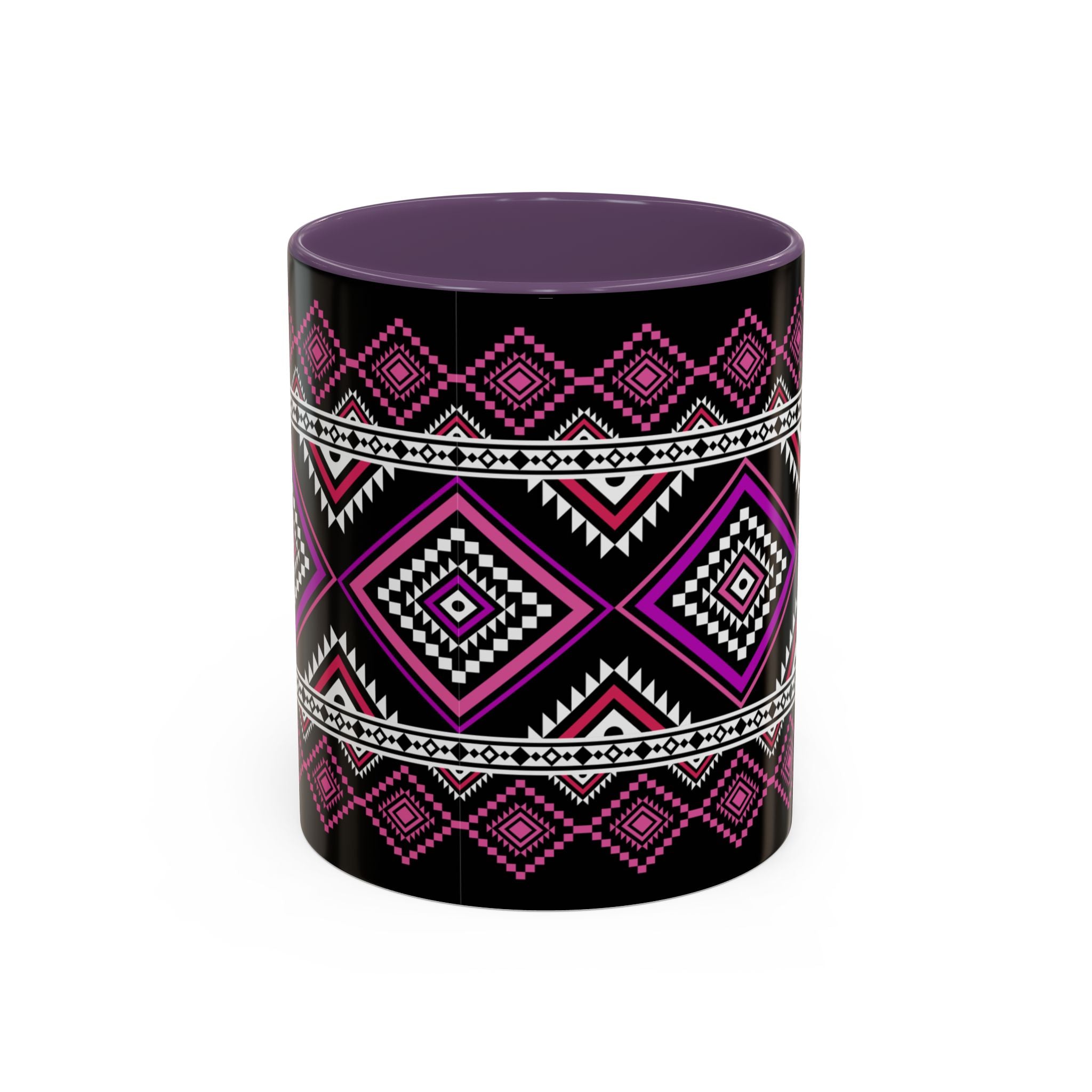 Geometric Aztec Accent Coffee Mug — Pink & Black Tribal Pattern (11/15oz)