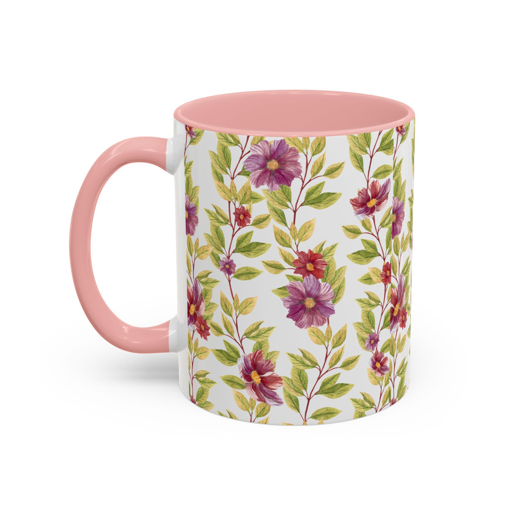 Floral Vine Accent Coffee Mug — Purple Watercolor Blossoms (11/15oz)