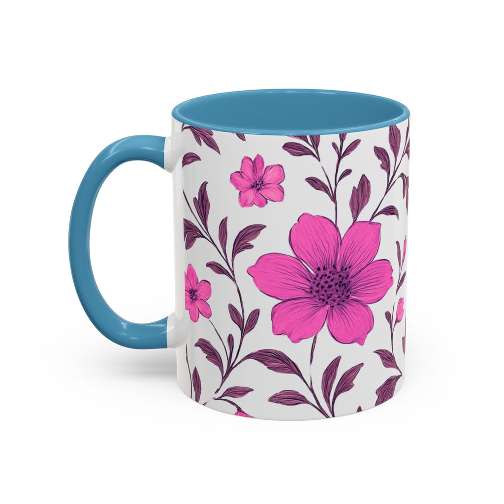 Pink Floral Accent Coffee Mug — 11/15oz