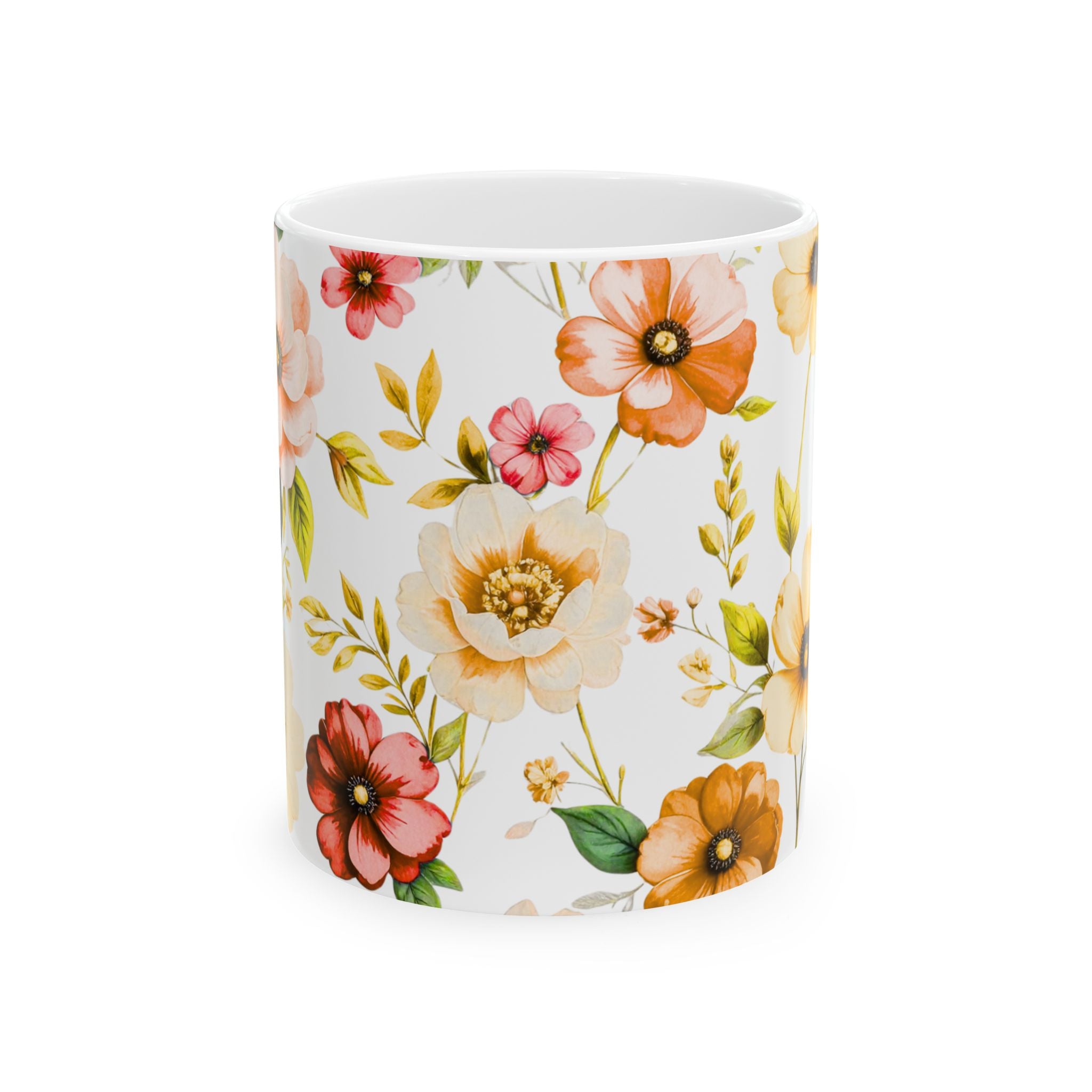 Floral Watercolor Ceramic Mug — Vintage Spring Blossom Coffee Cup (11oz/15oz)