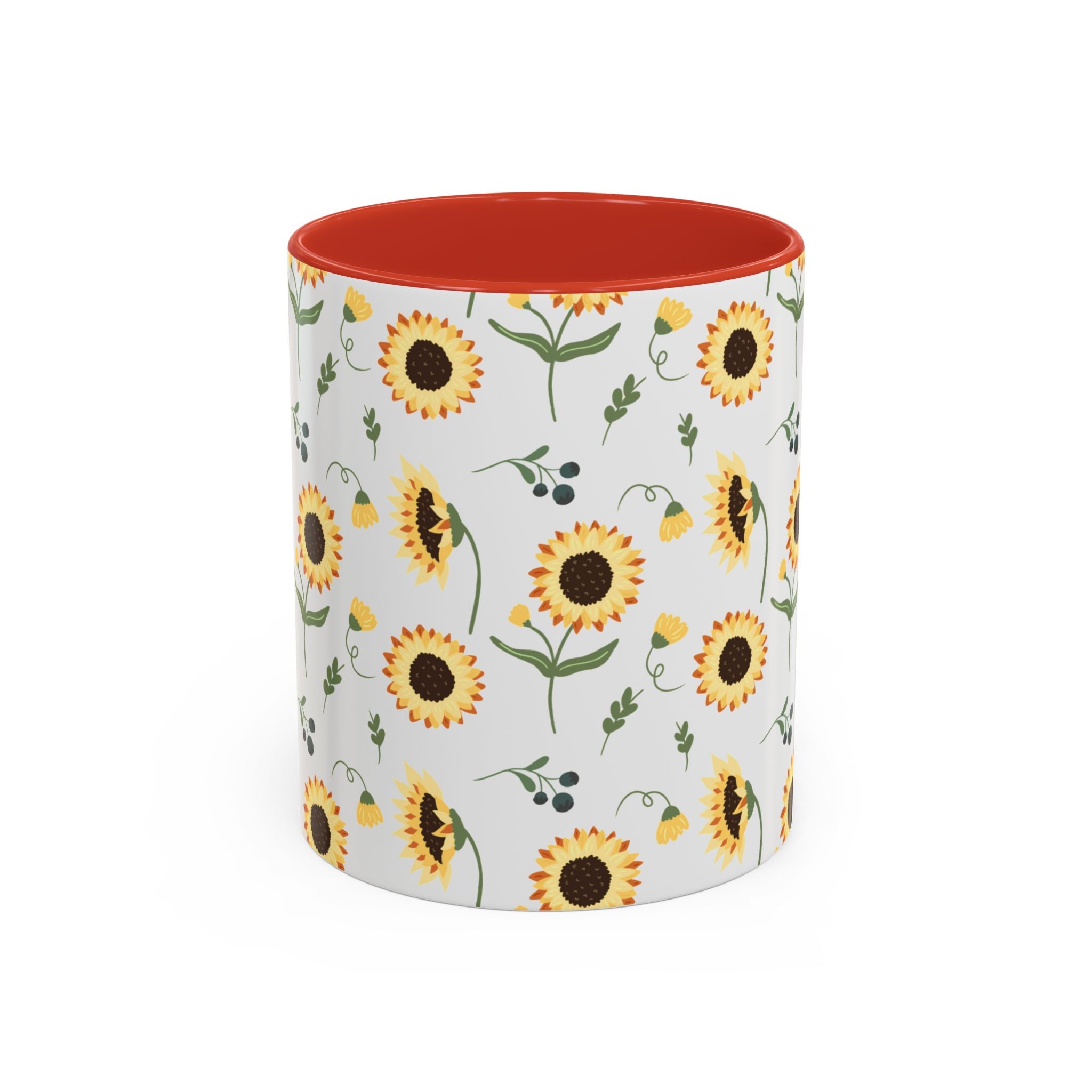 Sunflower Pattern Accent Coffee Mug — 11/15oz Ceramic Mug