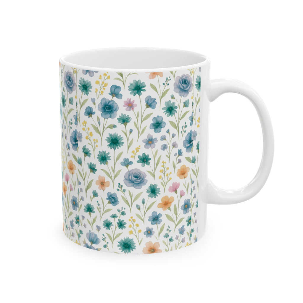 Floral Watercolor Mug – Blue & Pastel Wildflower Ceramic Coffee Cup (11oz/15oz)