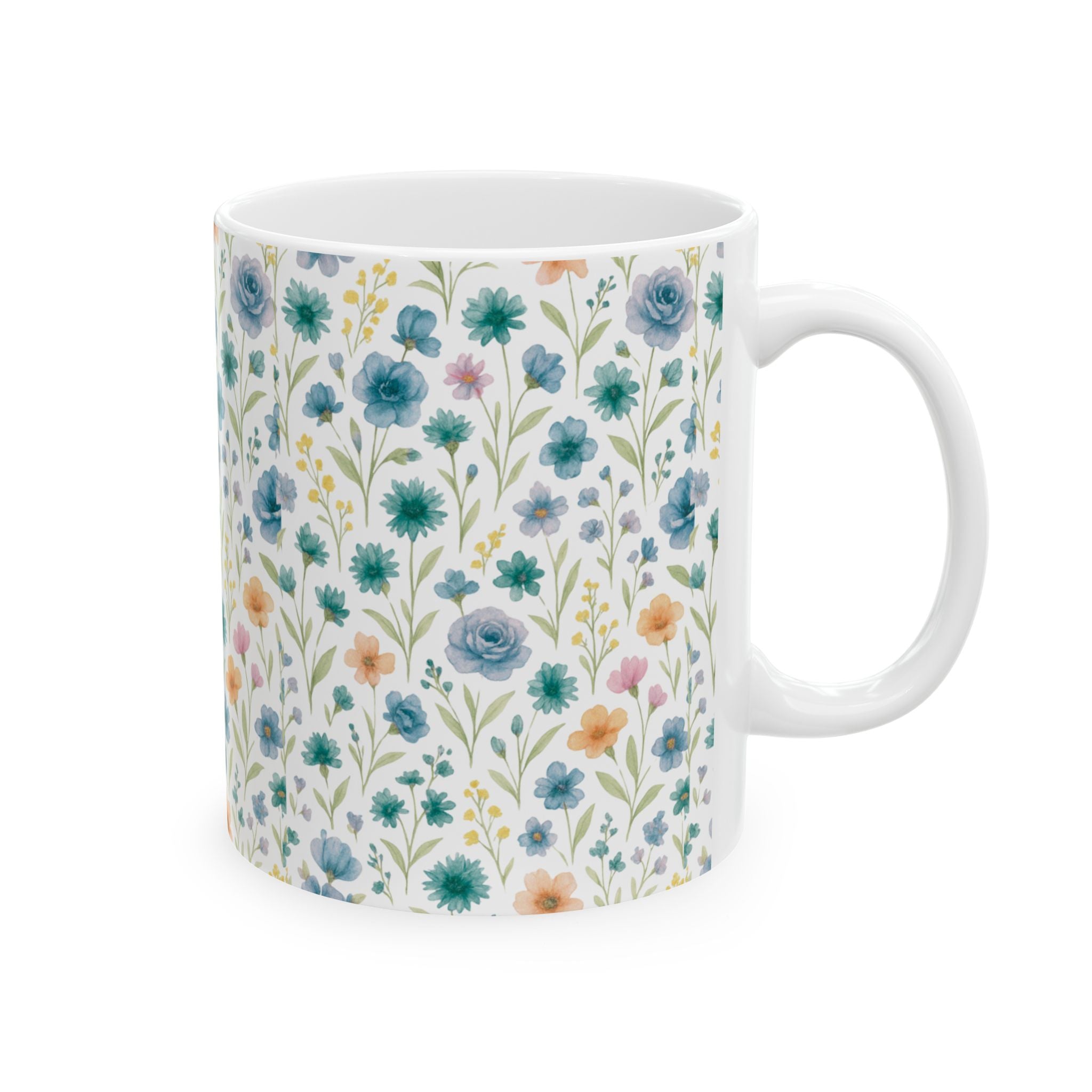 Floral Watercolor Mug – Blue & Pastel Wildflower Ceramic Coffee Cup (11oz/15oz)