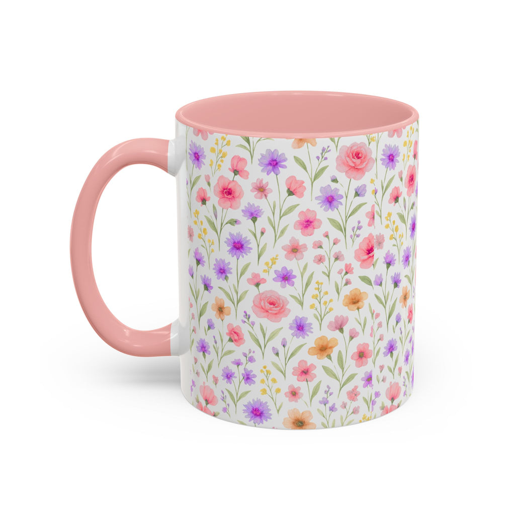 Floral Watercolor Accent Coffee Mug — Pastel Wildflower Pattern (11/15 oz)
