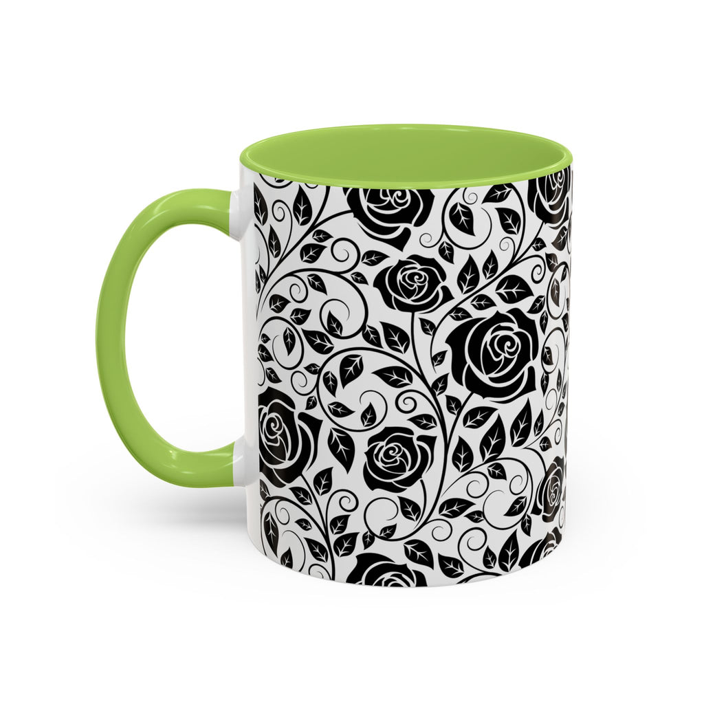Black Rose Pattern Accent Coffee Mug — 11/15oz Ceramic Gift