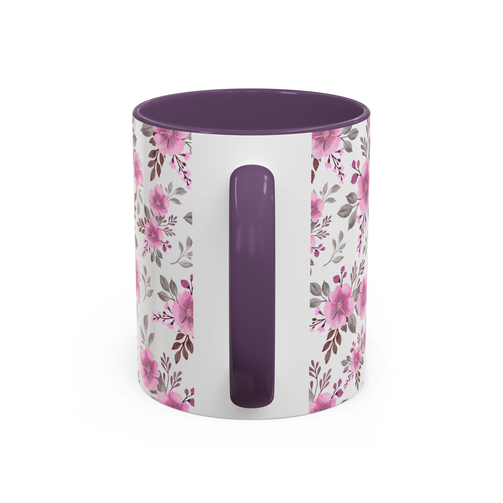 Pink Floral Accent Coffee Mug — Ceramic Rose Pattern 11/15oz