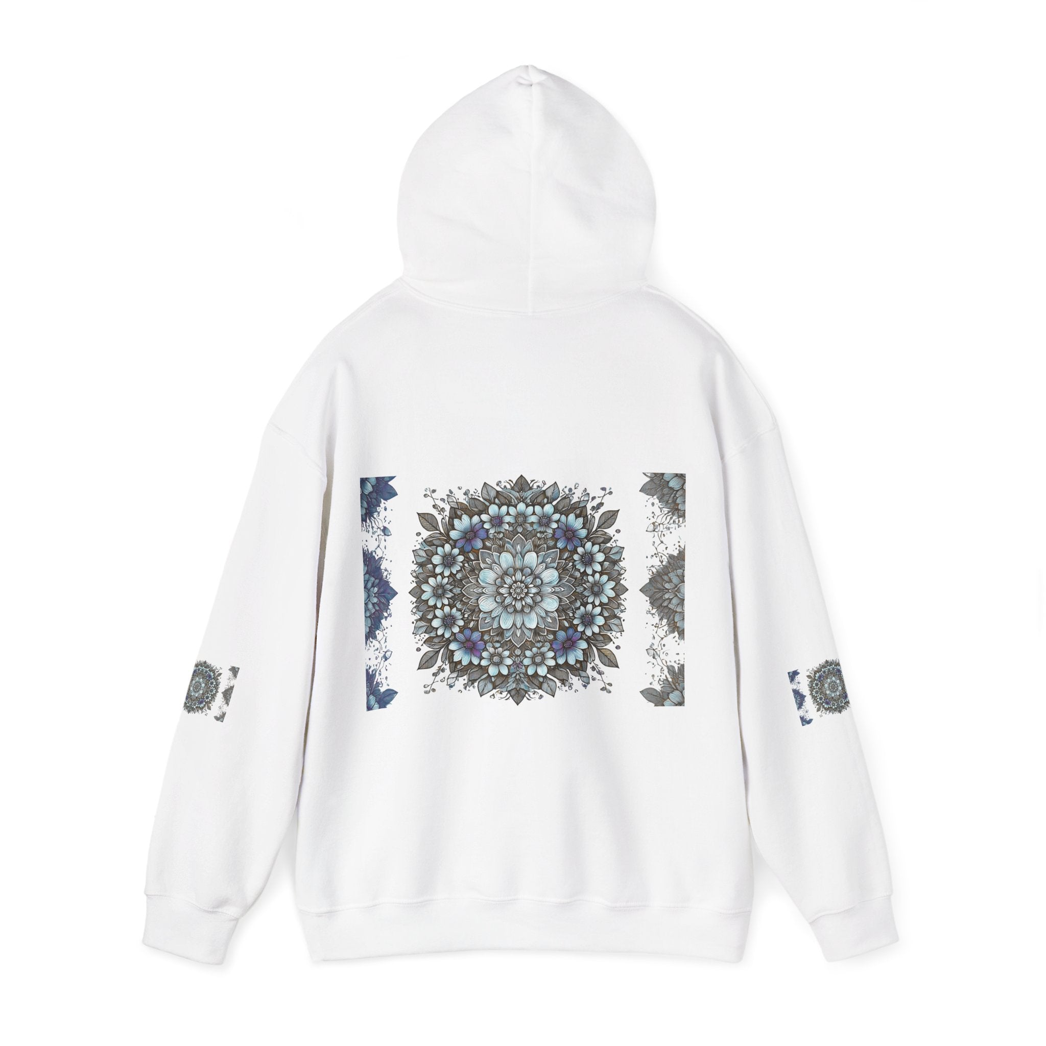 Mandala Floral Hoodie — Blue Ornamental Graphic Sweatshirt