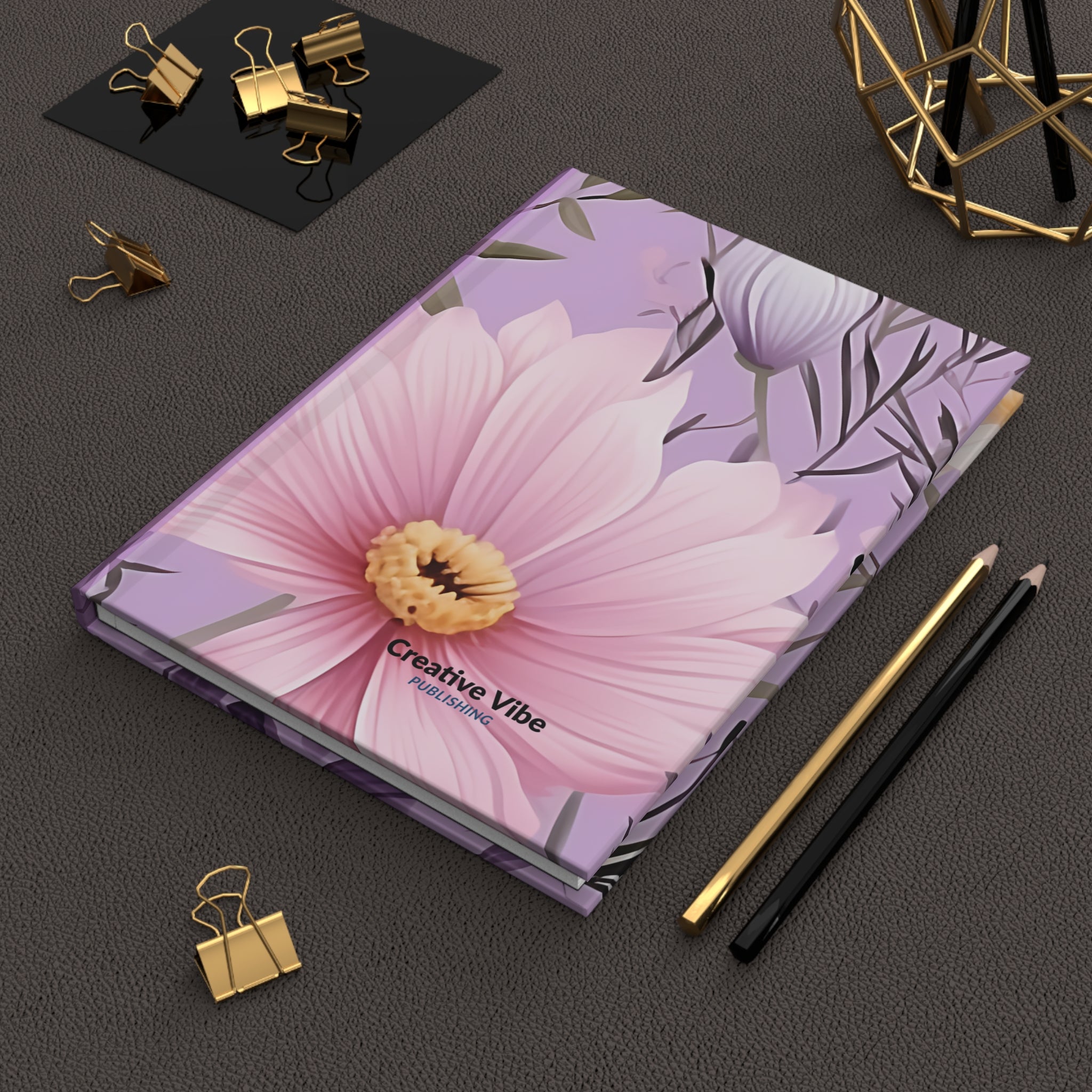 Floral Lavender Hardcover Journal — 'Creative Vibe' Pink Bloom Notebook