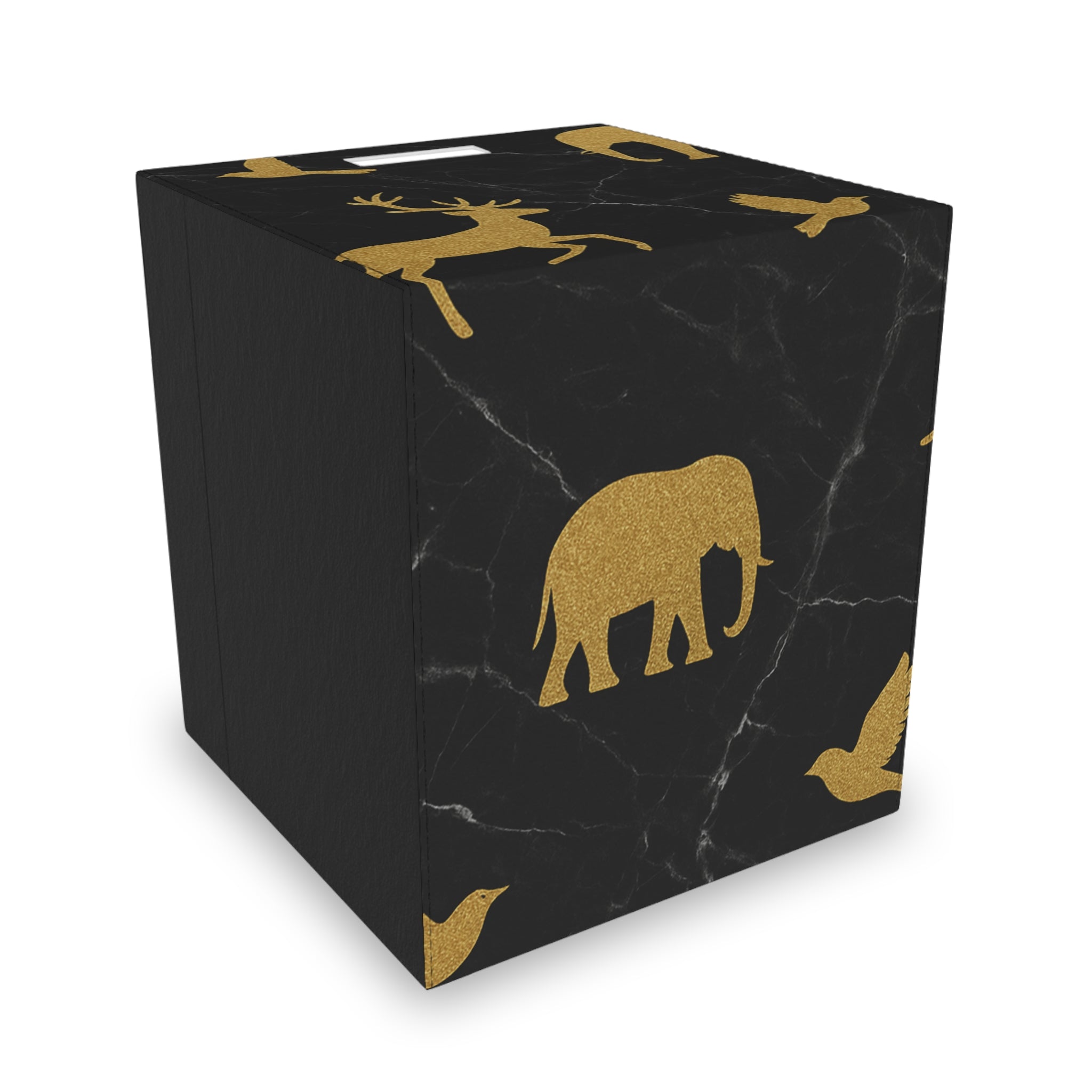 Gold Deer Felt Storage Box – Marble Black Foldable Bin for Holiday & Home Organization