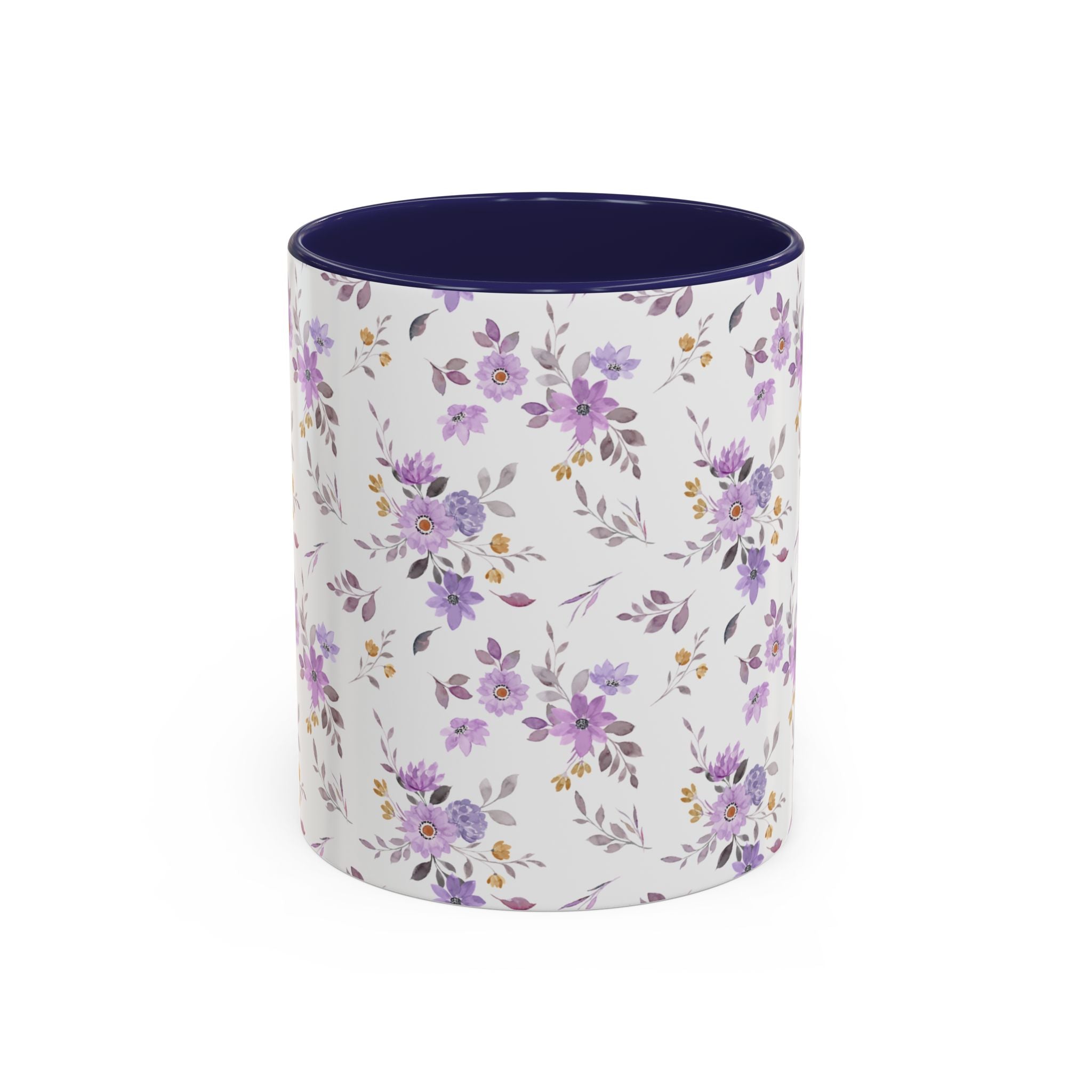 Floral Lavender Accent Coffee Mug — Purple Vintage Rose Pattern (11/15oz)