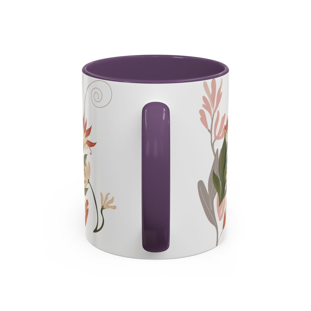 Floral Accent Coffee Mug – Botanical Pink & Green Pattern (11/15oz)
