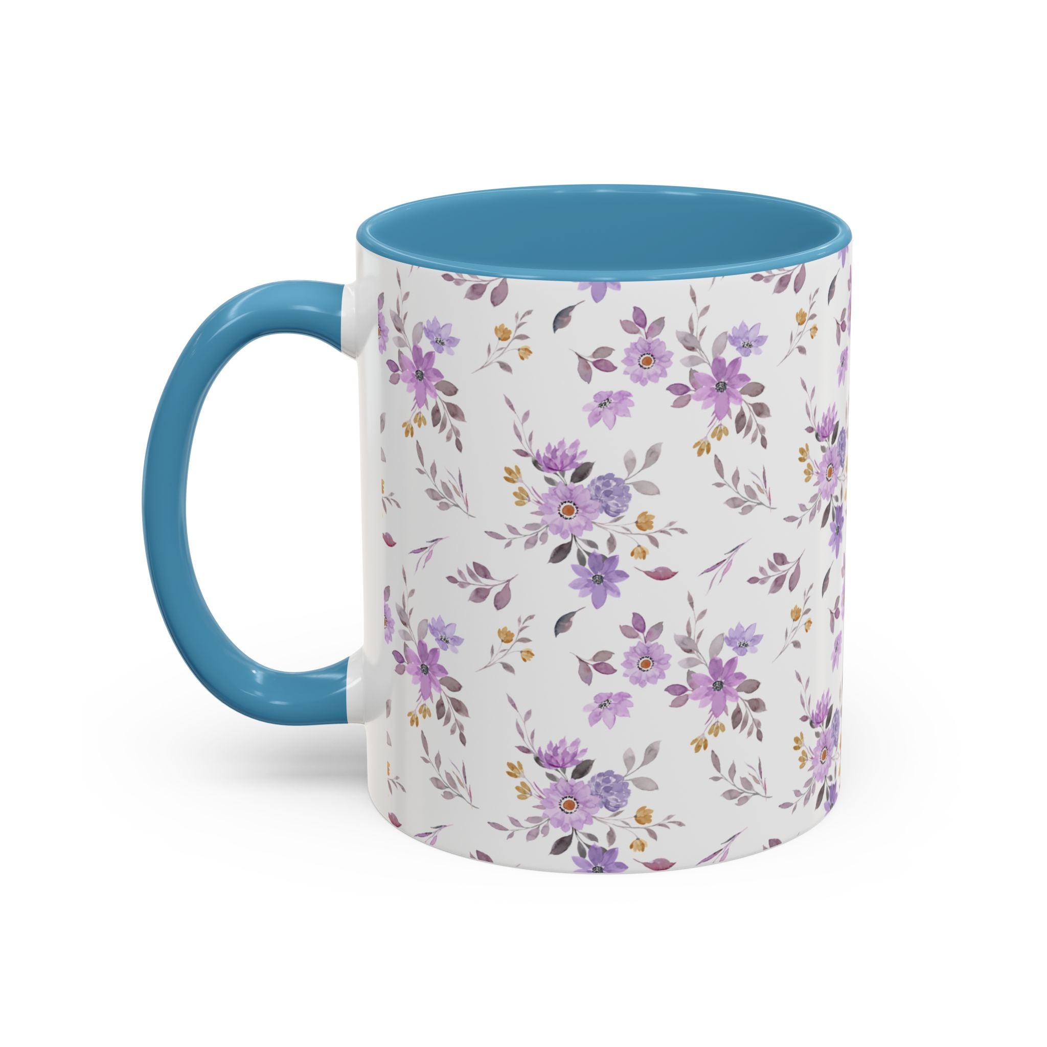 Floral Lavender Accent Coffee Mug — Purple Vintage Rose Pattern (11/15oz)