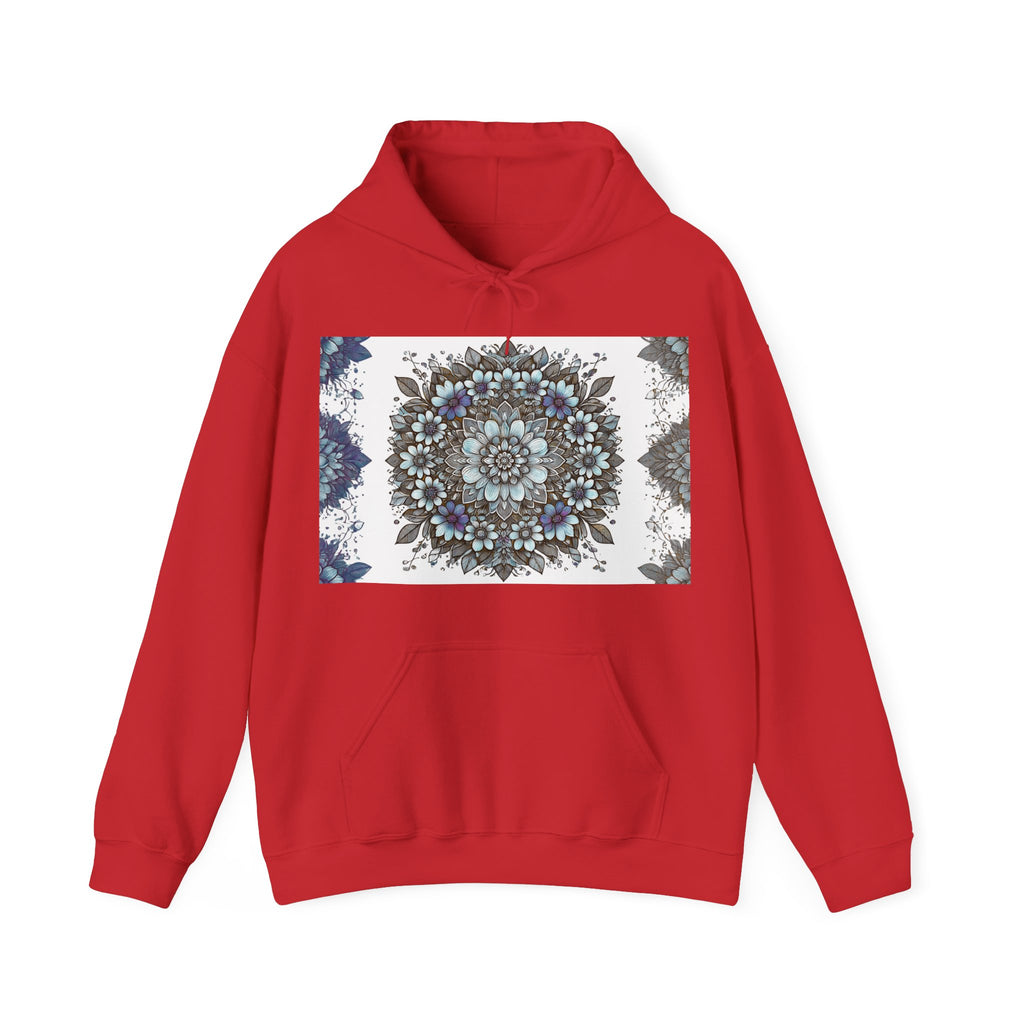 Floral Mandala Hoodie — Blue Botanical Symmetry Pullover