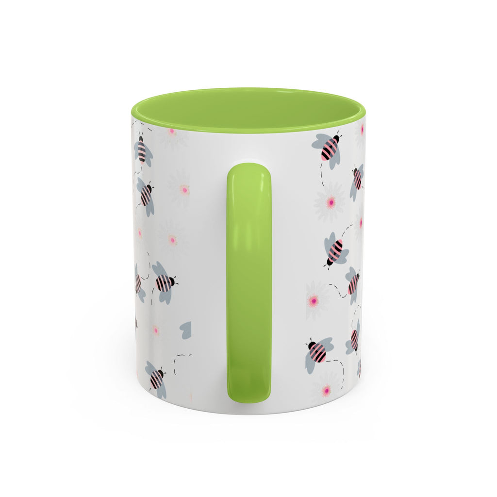 Bee Pattern Accent Coffee Mug — Cute Floral Honeybee Design, 11/15 oz
