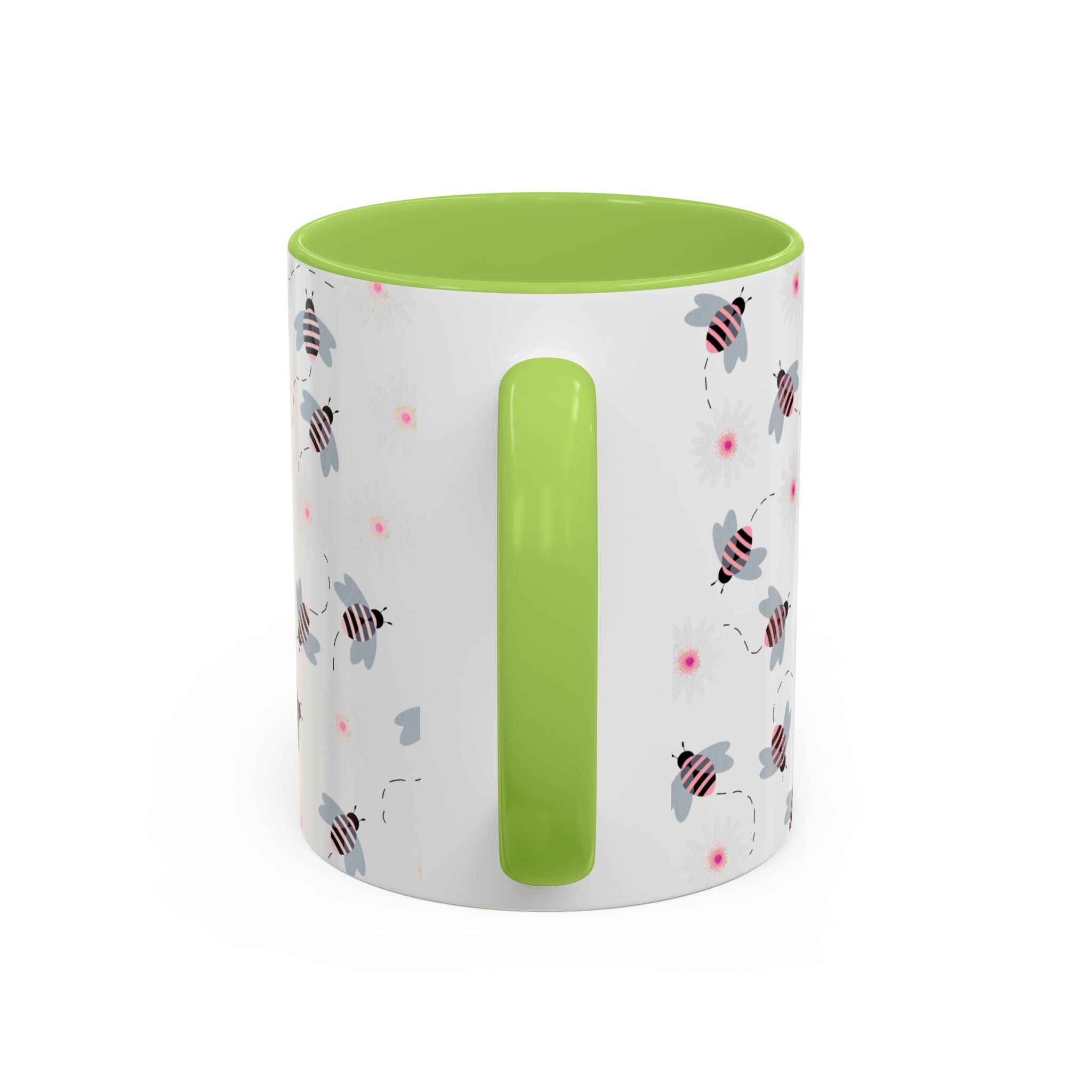 Bee Pattern Accent Coffee Mug — Cute Floral Honeybee Design, 11/15 oz