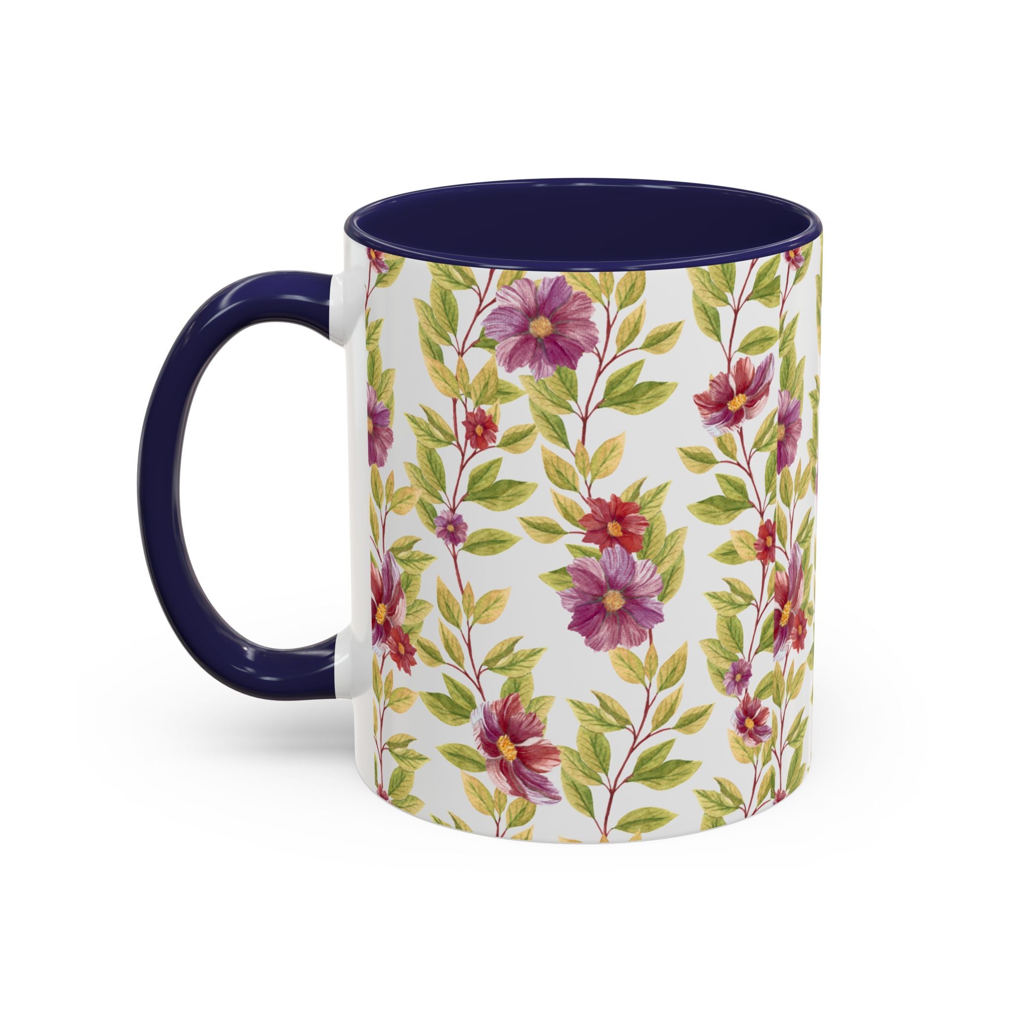 Floral Vine Accent Coffee Mug — Purple Watercolor Blossoms (11/15oz)
