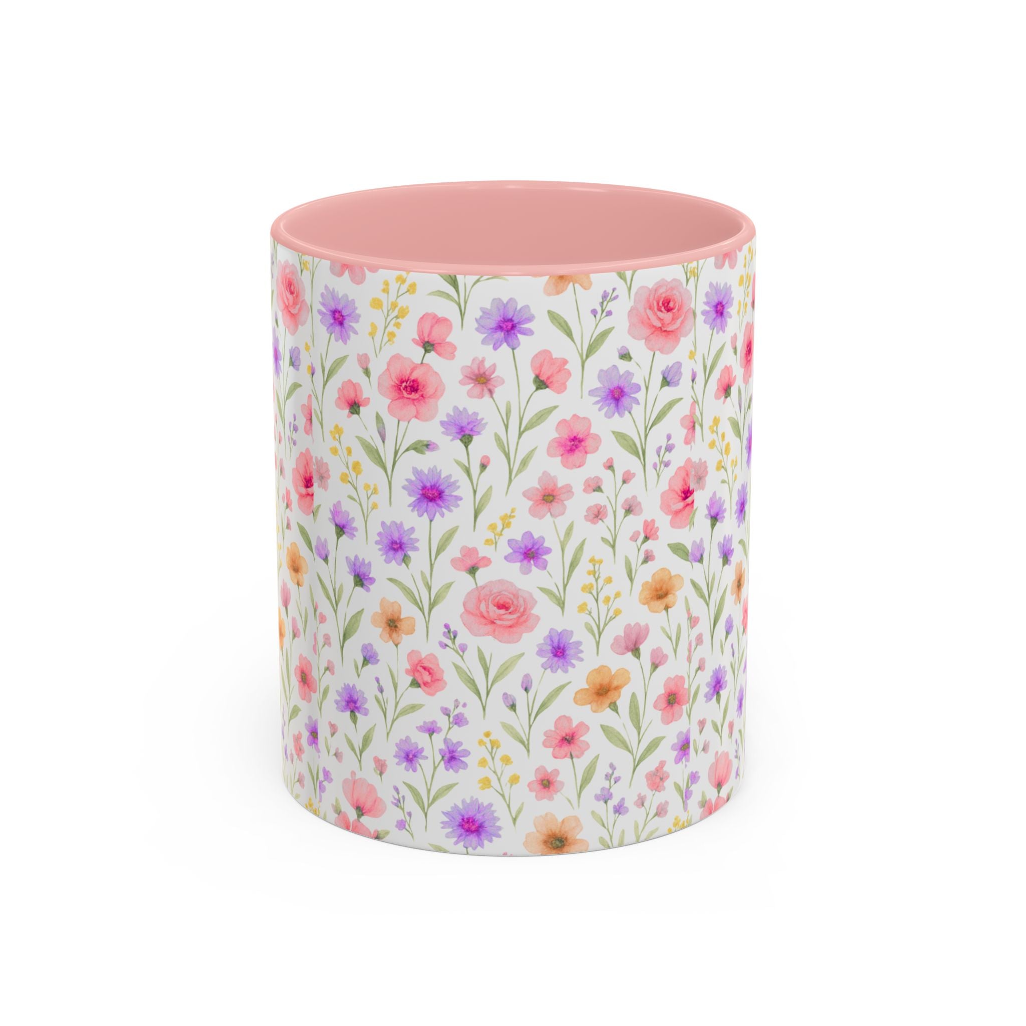 Floral Watercolor Accent Coffee Mug — Pastel Wildflower Pattern (11/15 oz)