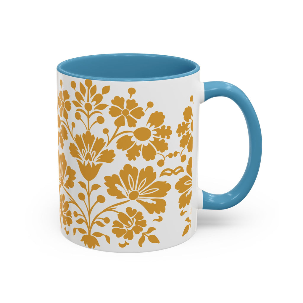Gold Floral Accent Coffee Mug — Elegant Damask 11/15oz Ceramic