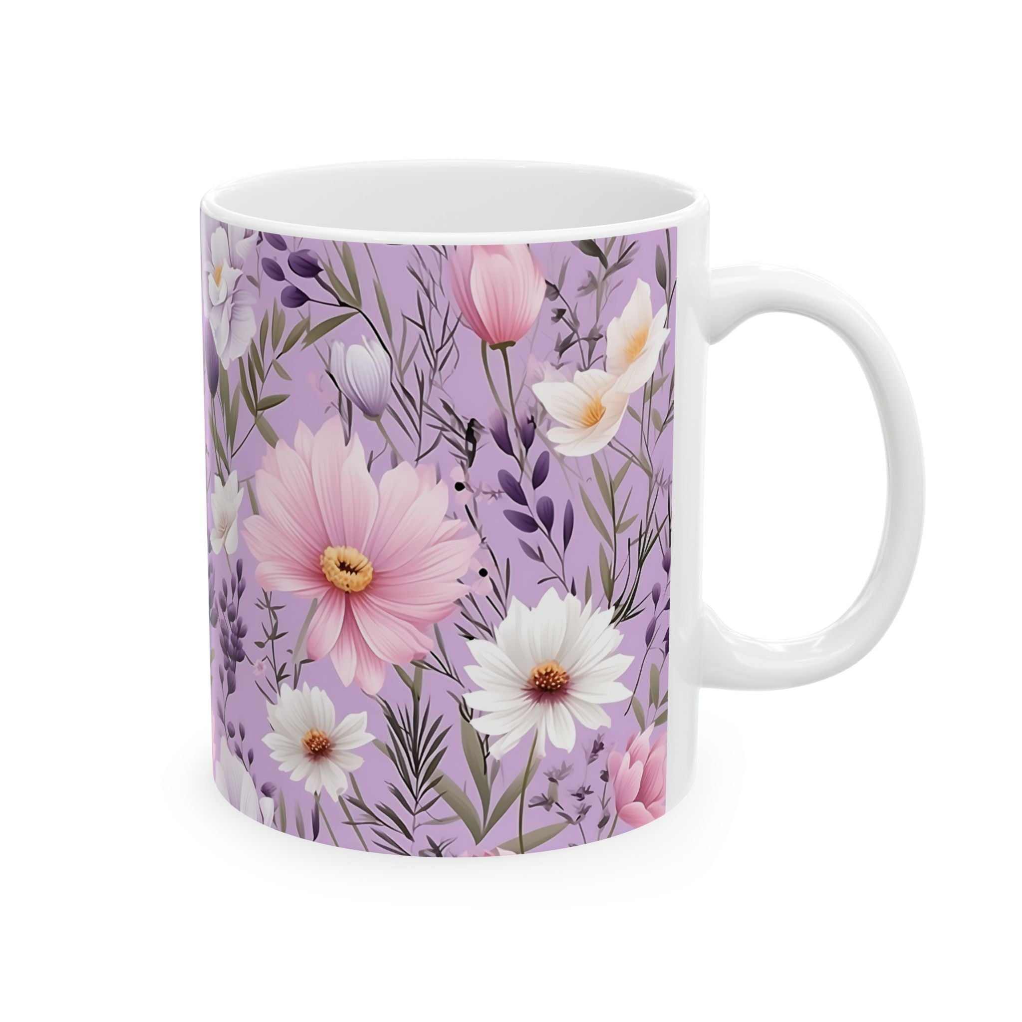 Floral Lavender Ceramic Mug — Purple Wildflower Pattern (11oz & 15oz)