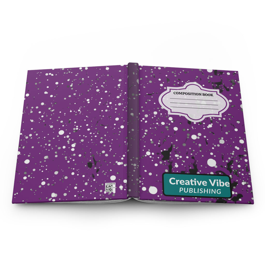 Purple Splatter Composition Hardcover Journal — 'Composition Book' Label, Creative Vibe Publishing
