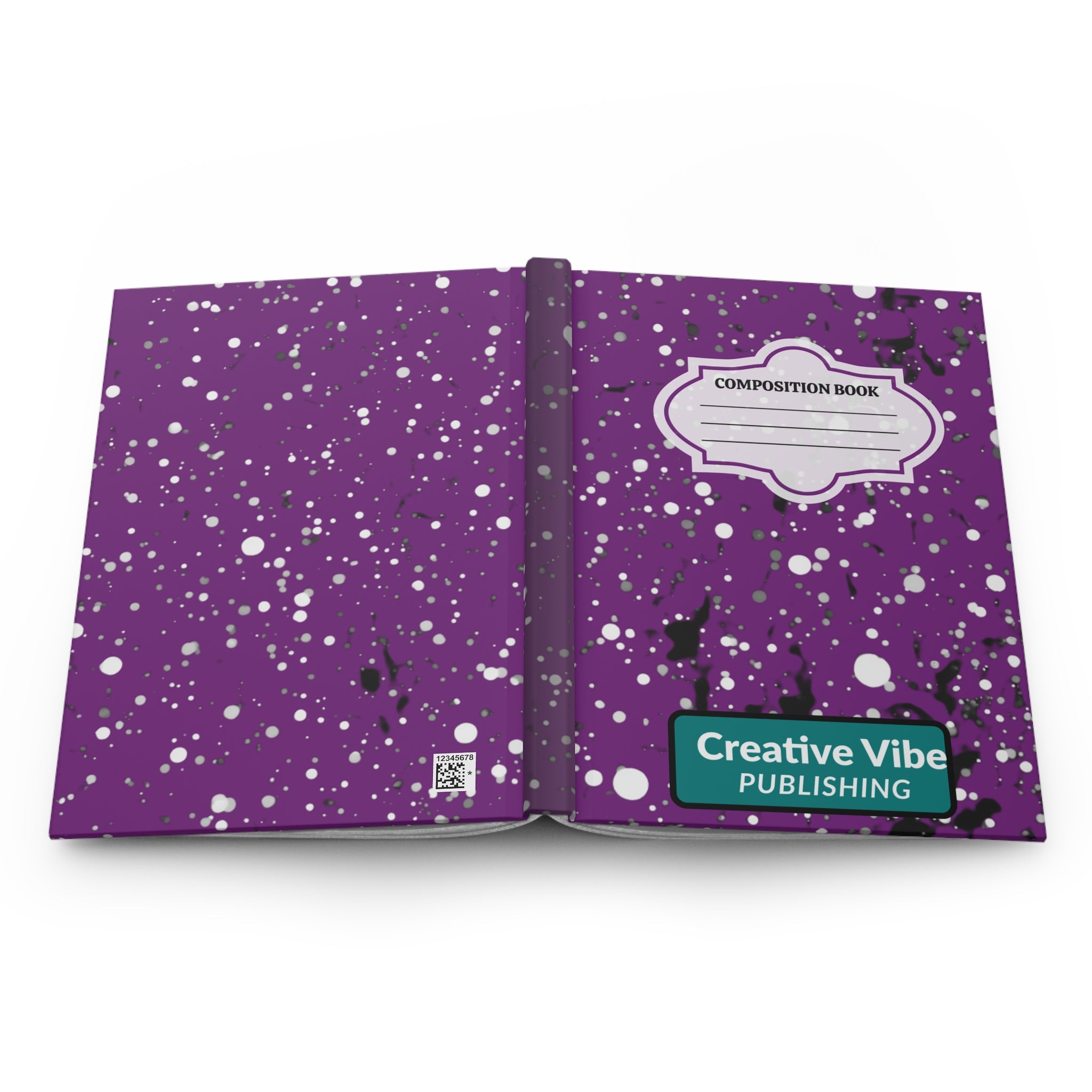 Purple Splatter Composition Hardcover Journal — 'Composition Book' Label, Creative Vibe Publishing