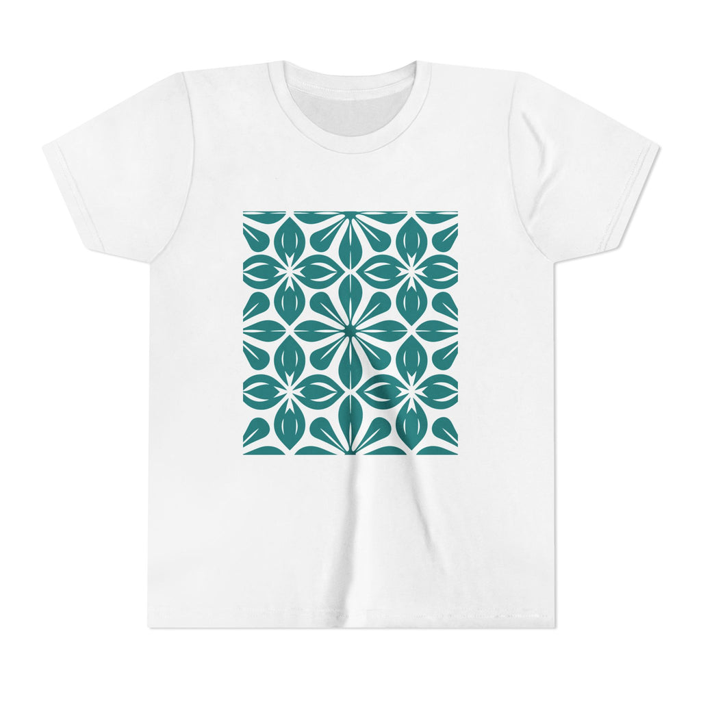 Youth Tee — Teal Floral Geometric Pattern Kids Shirt