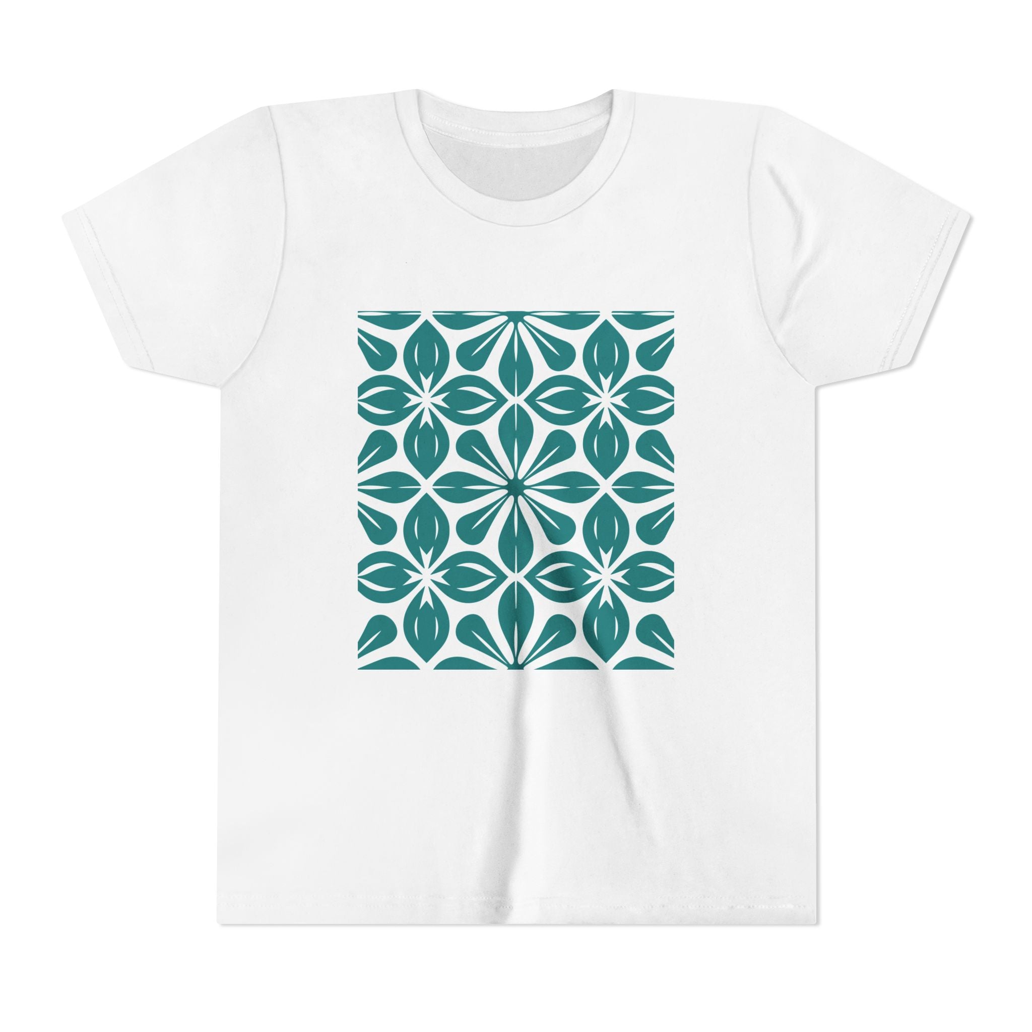 Youth Tee — Teal Floral Geometric Pattern Kids Shirt