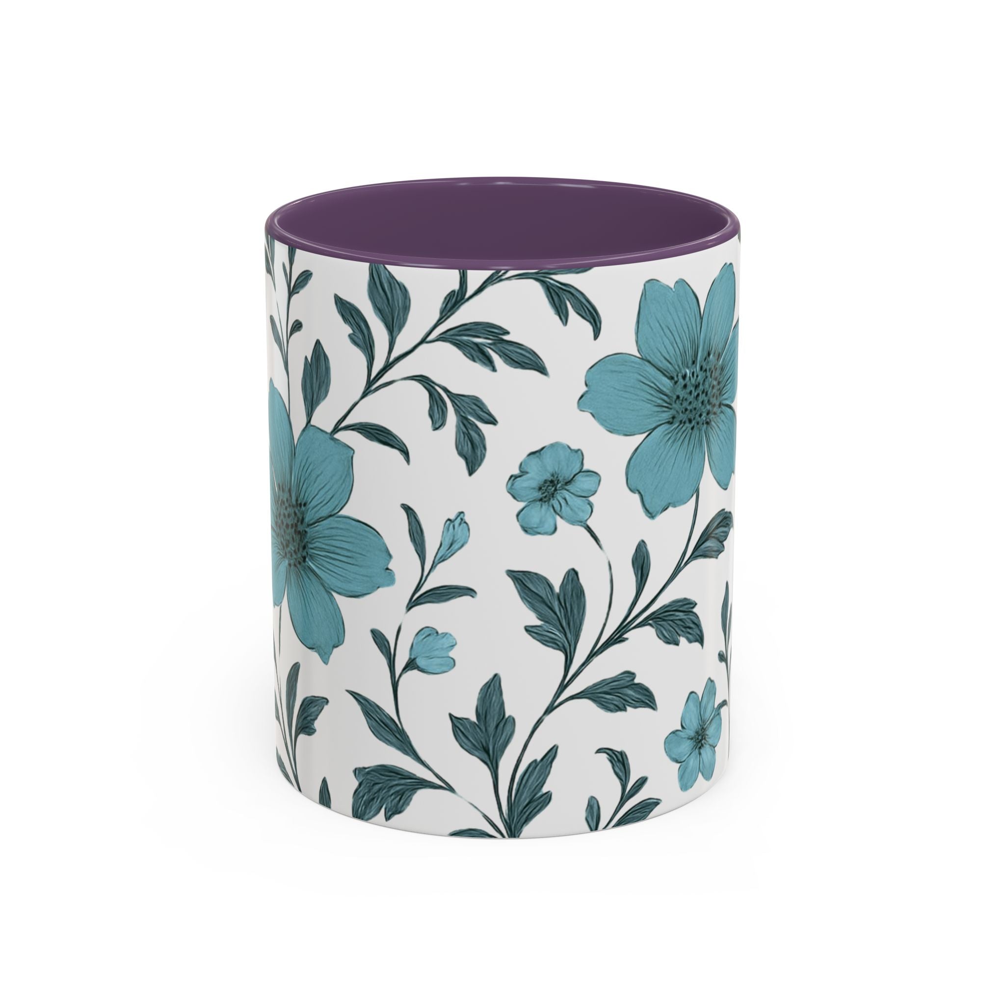 Teal Floral Accent Coffee Mug (11/15oz) – Ceramic Tea & Coffee Cup
