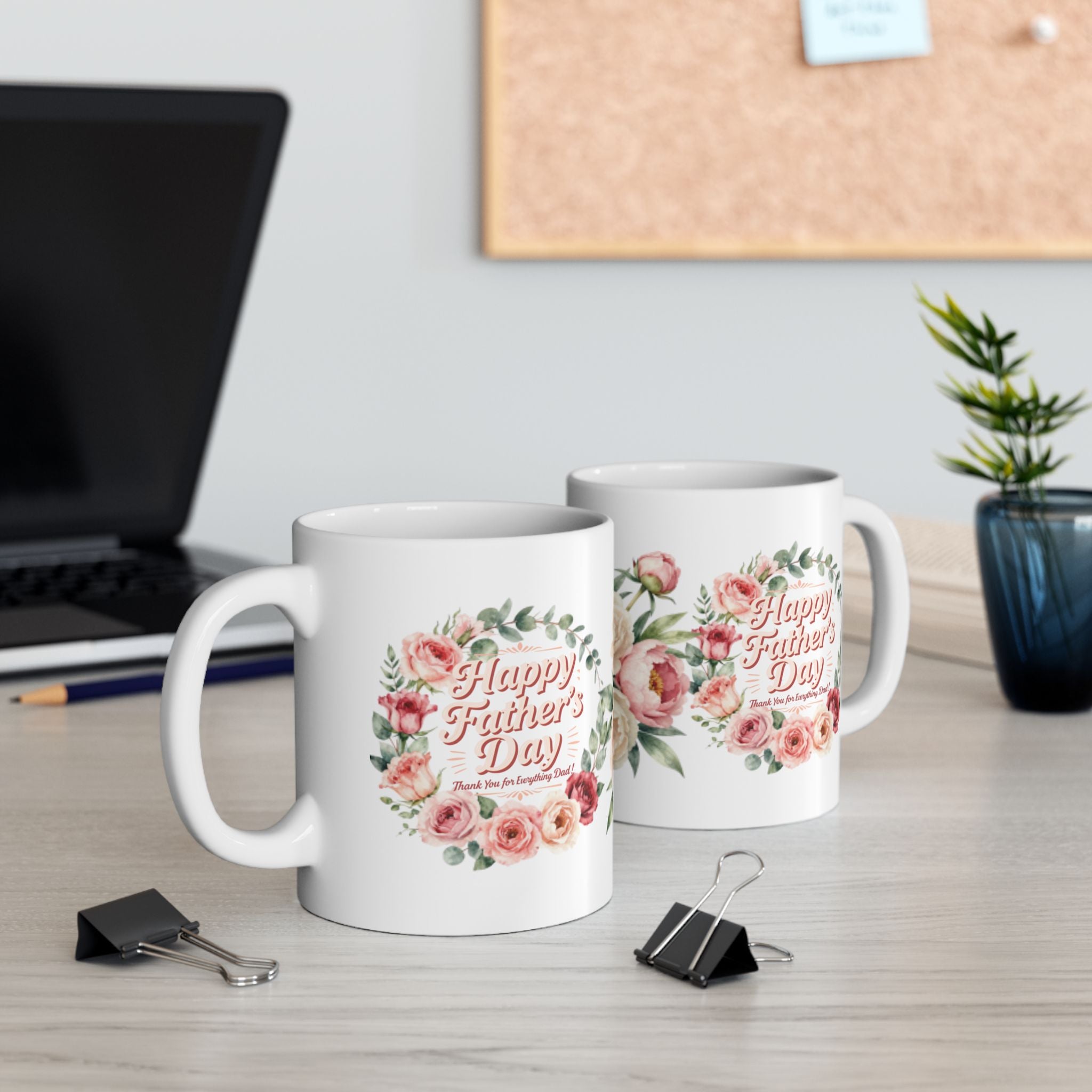 Floral Peony Ceramic Mug (11oz & 15oz) — Vintage Pink Rose Coffee Cup