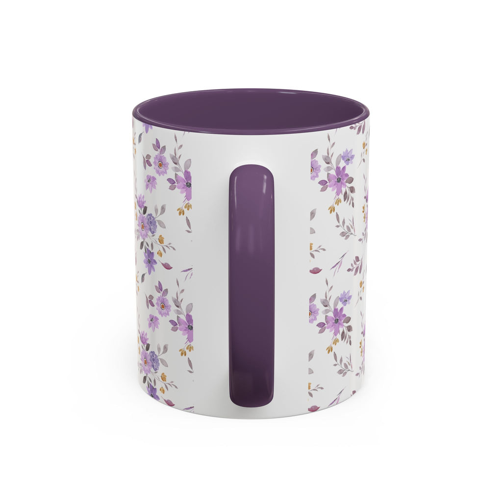 Floral Lavender Accent Coffee Mug — Purple Vintage Rose Pattern (11/15oz)