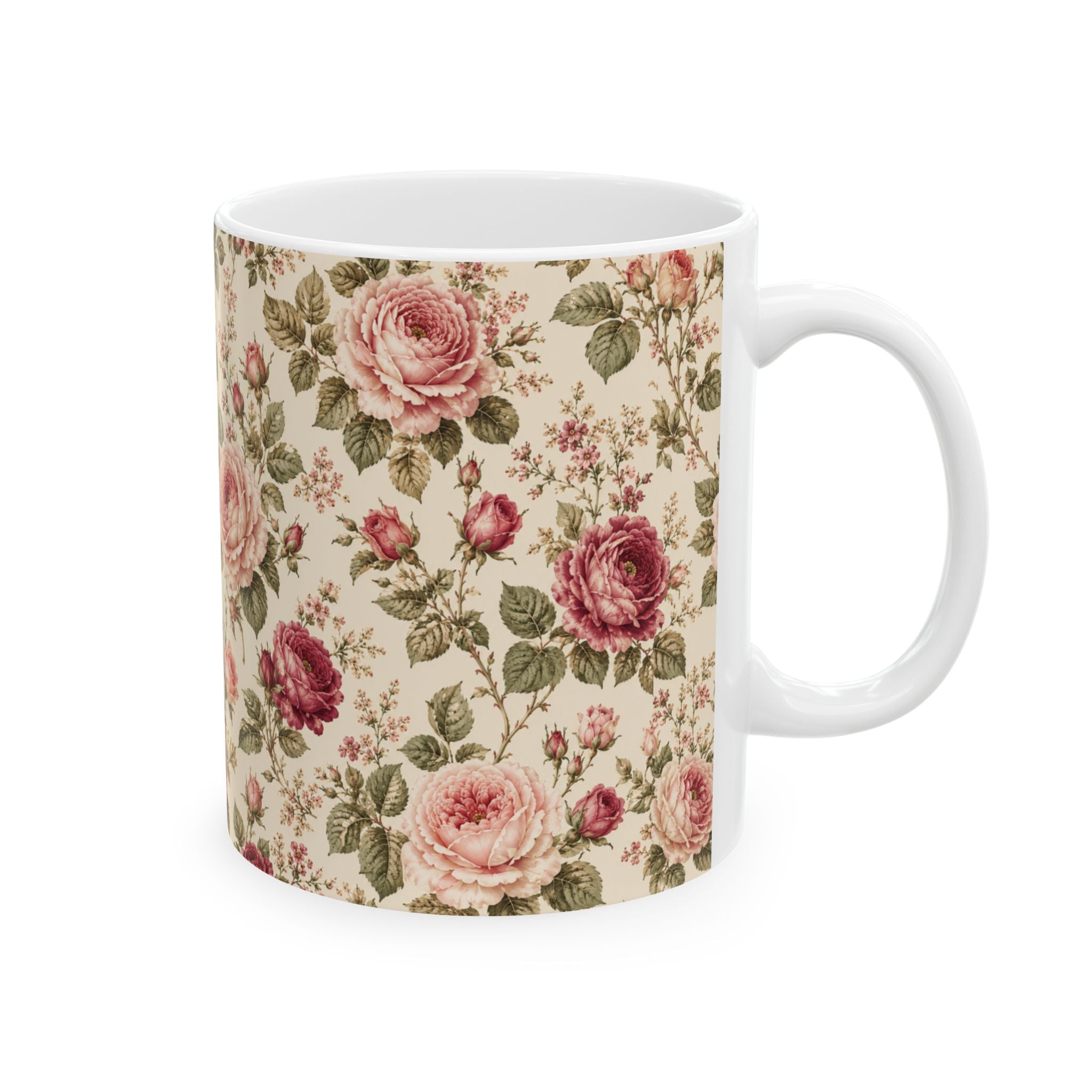 Vintage Rose Ceramic Mug – Floral Cottagecore Coffee Cup (11oz & 15oz)