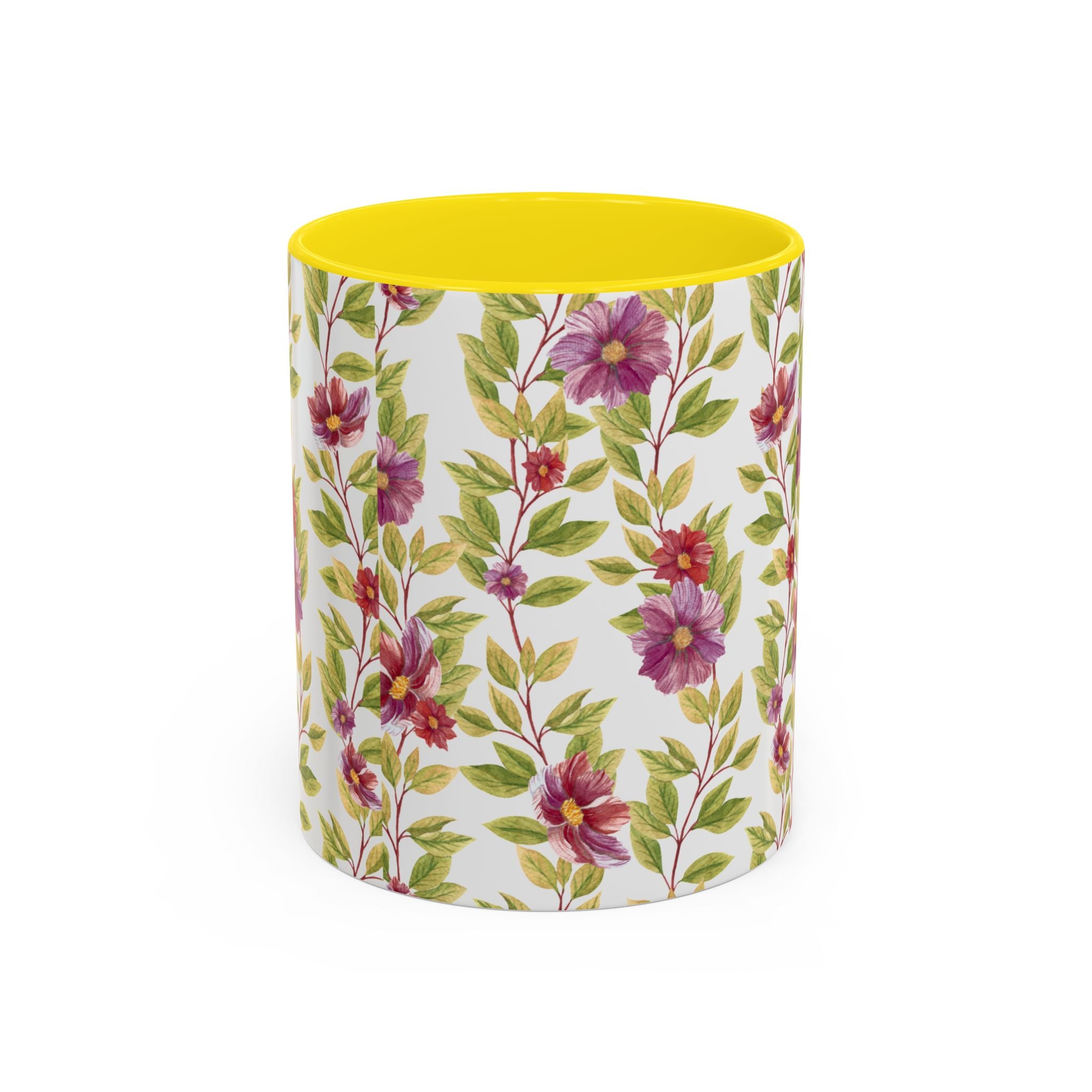 Floral Vine Accent Coffee Mug — Purple Watercolor Blossoms (11/15oz)