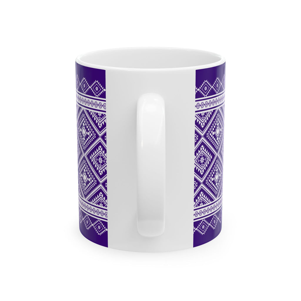 Purple Geometric Pattern Mug — Ethnic Diamond Ceramic Coffee Cup (11oz, 15oz)
