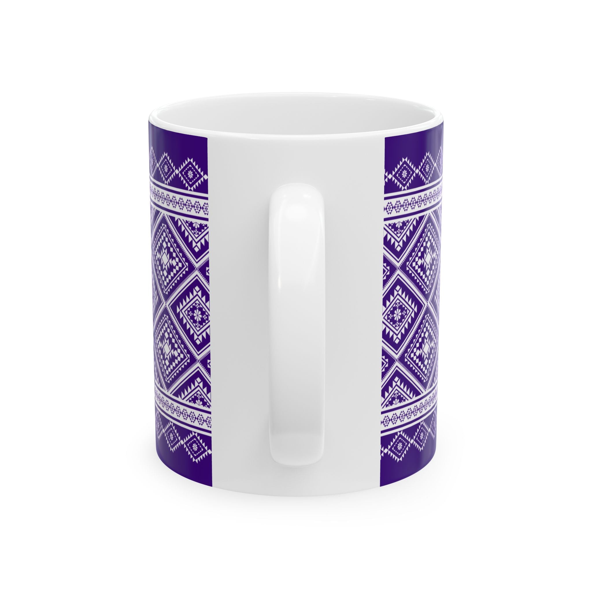 Purple Geometric Pattern Mug — Ethnic Diamond Ceramic Coffee Cup (11oz, 15oz)