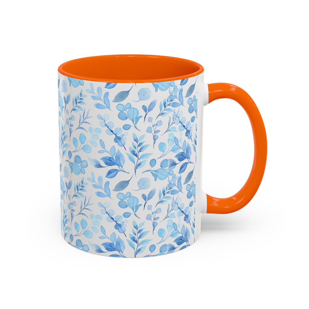 Blue Watercolor Floral Coffee Mug — Accent Handle & Interior
