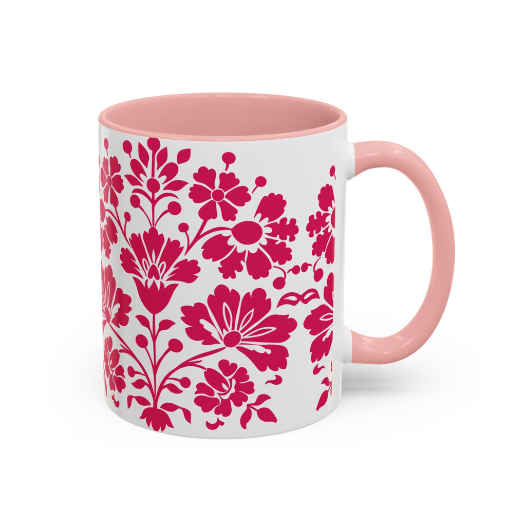 Pink Floral Accent Coffee Mug – 11/15oz Decorative Tea & Coffee Cup